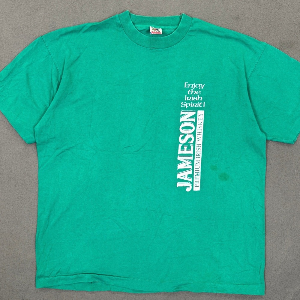Vintage Jameson Shirt Men XL Green Irish Whiskey USA Single Stitch Fruit Loom